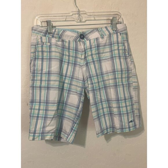 O'Neill Shorts Ocean Blue White Plaid Bermuda 100% Cotton Sz 5 Beachy Coastal - Picture 2 of 10